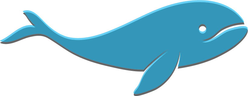 Svale whale mark — flat blue cartoon whale with charcoal outline