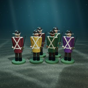 Pirate Boarding Party — 6 Hand-Painted Tin Pirates — photographed on the sea floor