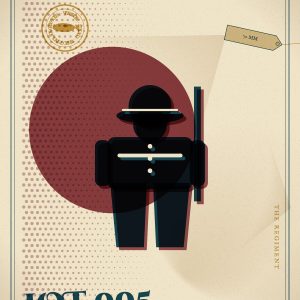Whaleworx cabinet card for Lot 005, Composition Soldier with Tin Helmet: a riso-style print illustration of the object with the Whaleworx whale seal.
