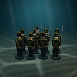 The Midnight Guard — Black-Lacquer Soldiers, Lot of 9 — photographed on the sea floor