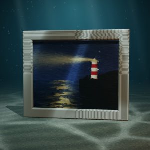 Harbor Light, Lake Michigan — Oil on Panel — photographed on the sea floor