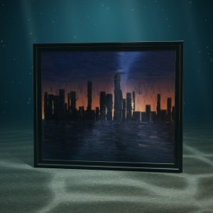 Skyline at Dusk, from the Lake — Oil on Canvas — photographed on the sea floor
