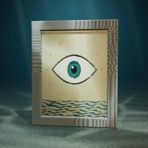 The Watching Eye — Folk Painting on Panel — photographed on the sea floor
