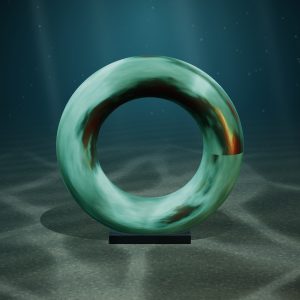 Verdigris Ring — Copper Sculpture — photographed on the sea floor