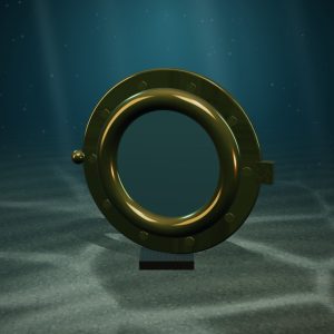 Porthole Mirror in a Salvaged Brass Ring — photographed on the sea floor