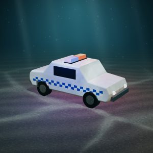 Tin Squad Car, Blue-and-White Checker — Lights Still Flash — photographed on the sea floor