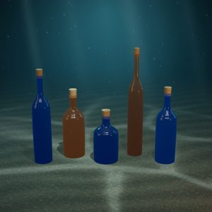 Cobalt & Amber Apothecary Bottles — Set of 5 — photographed on the sea floor
