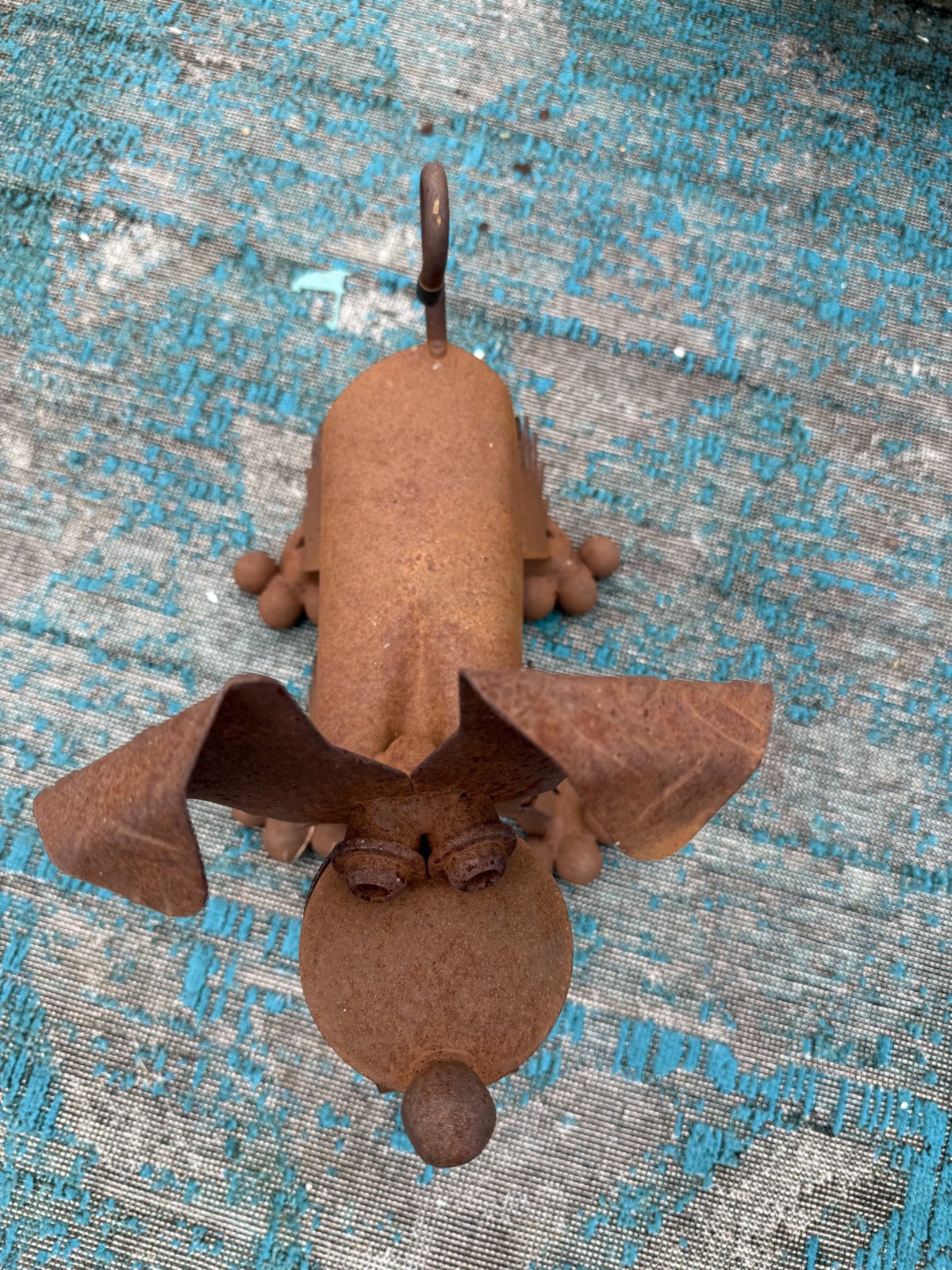 Lot 212, welded rusty steel dog sculpture with floppy ears