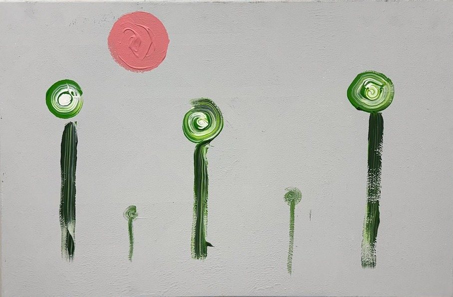 Lot 077 — Pink Sun, Green Spirals - Image 2