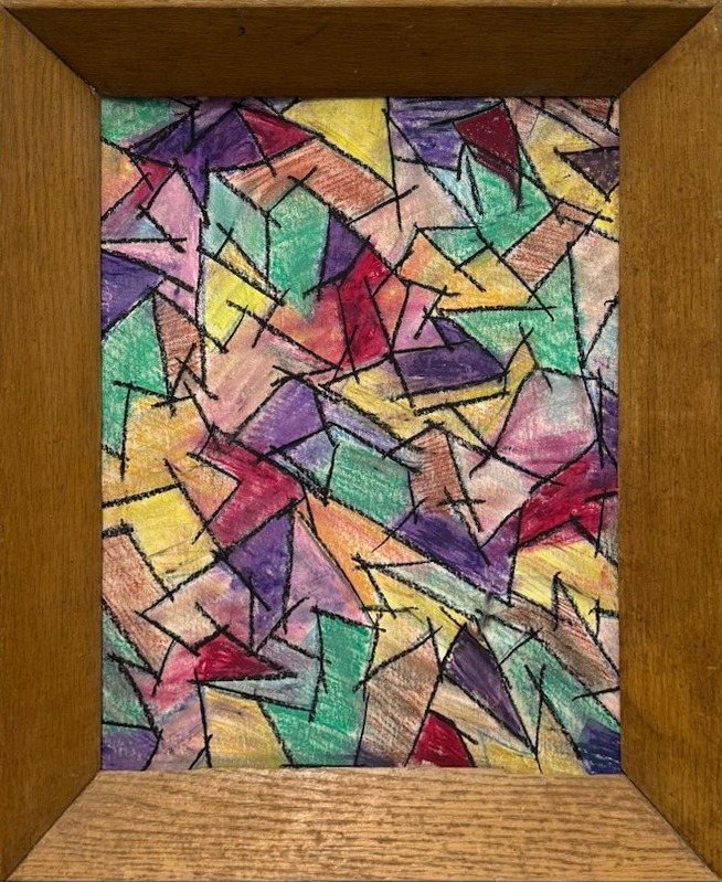 Lot 080 — Stained-Glass Triangles, Oak Frame - Image 2