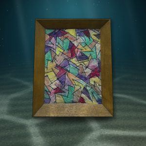 Lot 080 — Stained-Glass Triangles, Oak Frame