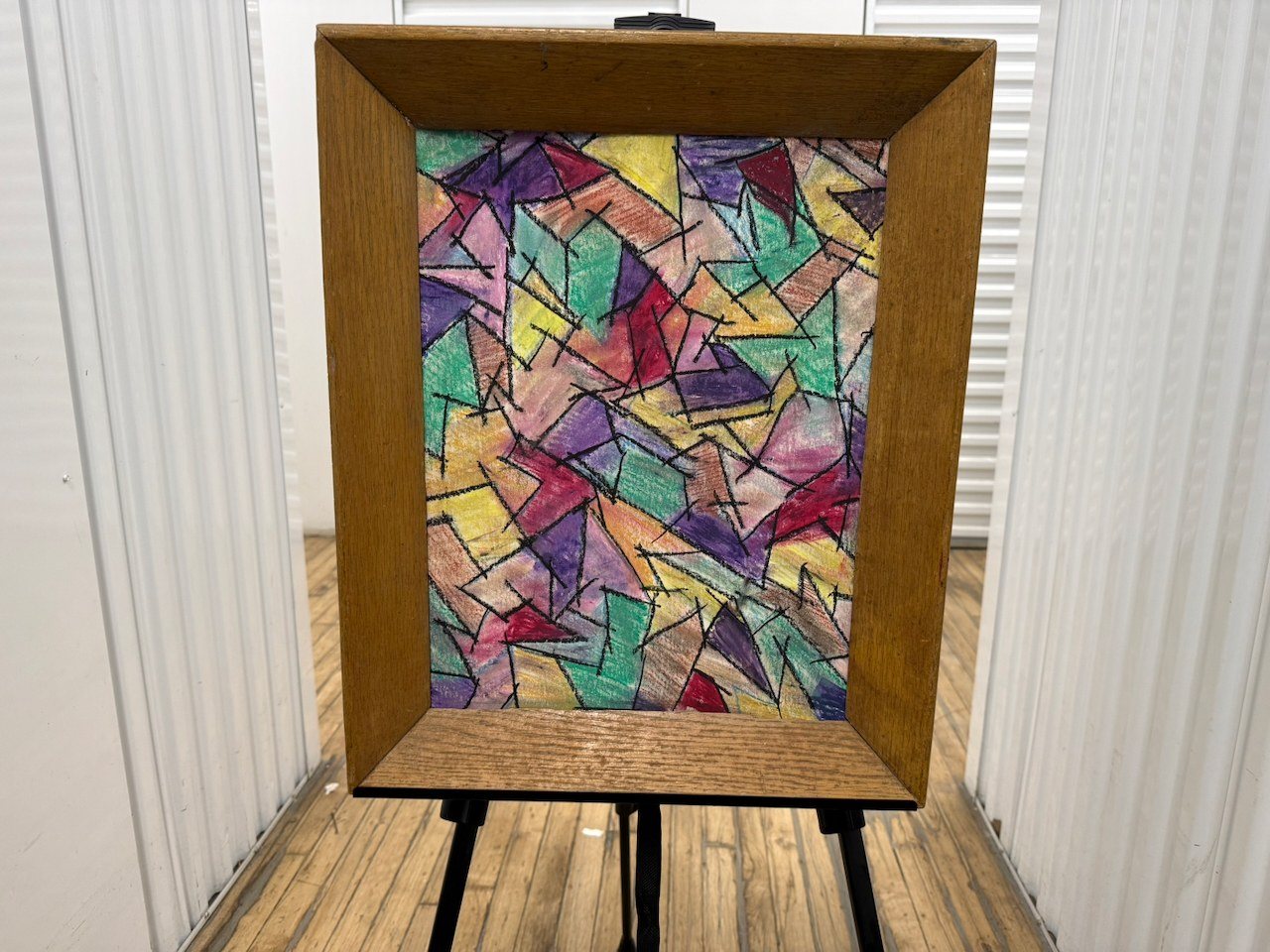 Lot 080 — Stained-Glass Triangles, Oak Frame - Image 3