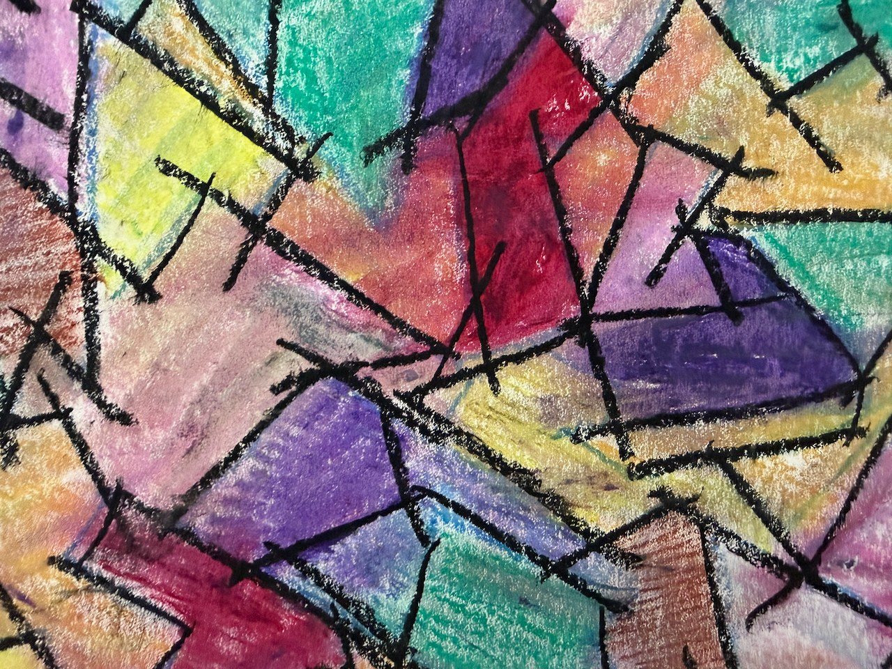 Lot 080 — Stained-Glass Triangles, Oak Frame - Image 4