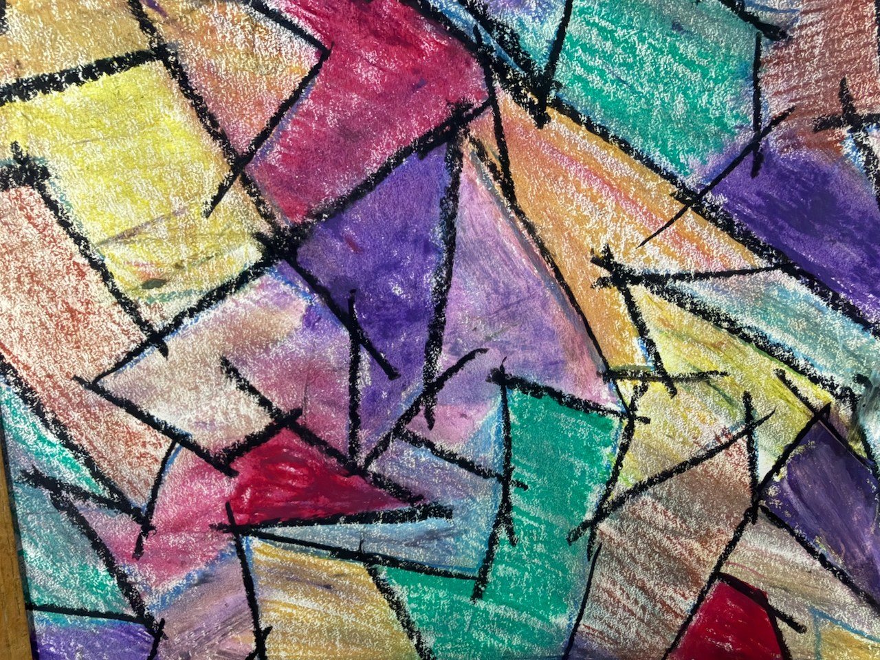 Lot 080 — Stained-Glass Triangles, Oak Frame - Image 5