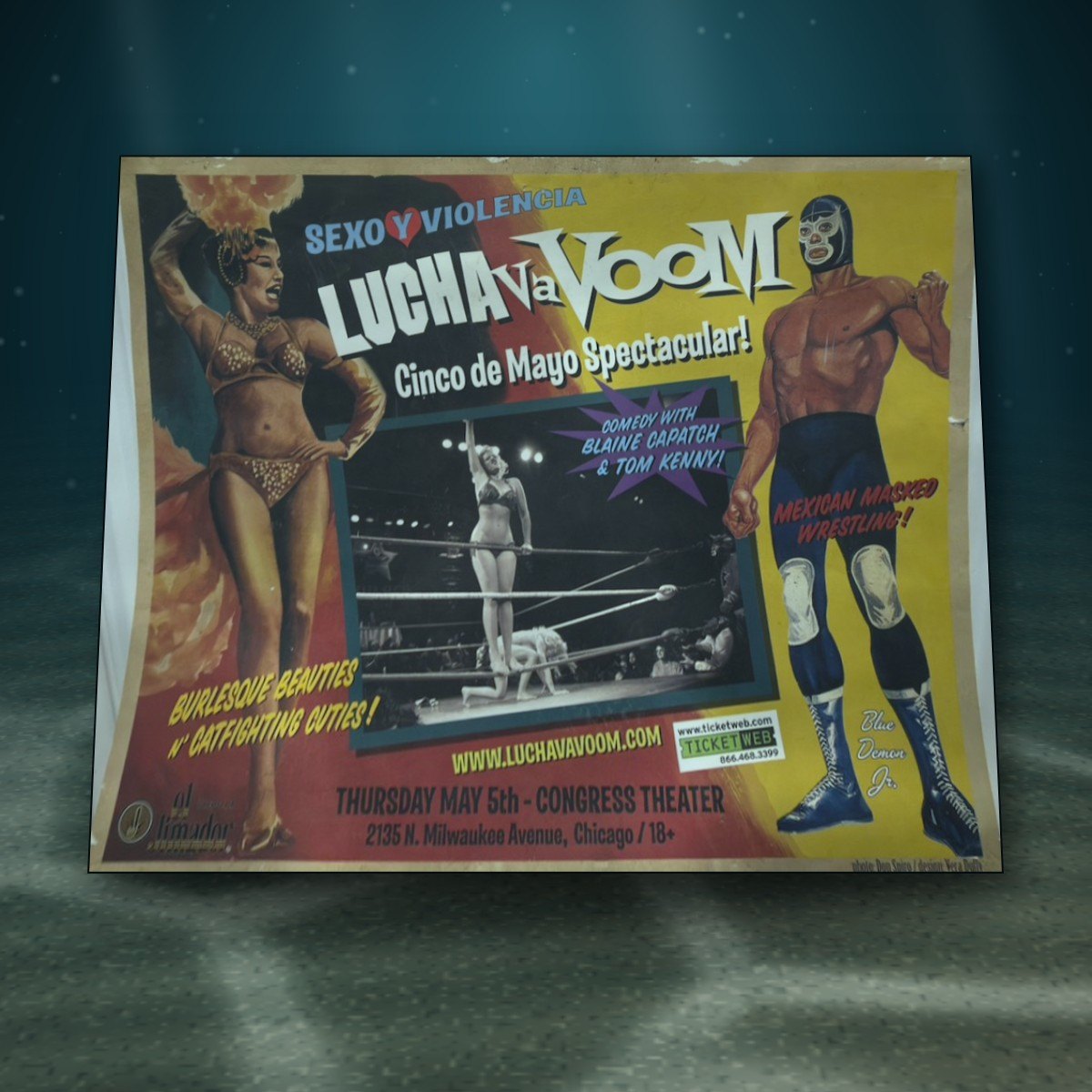 A wrestling show poster staged in the hold