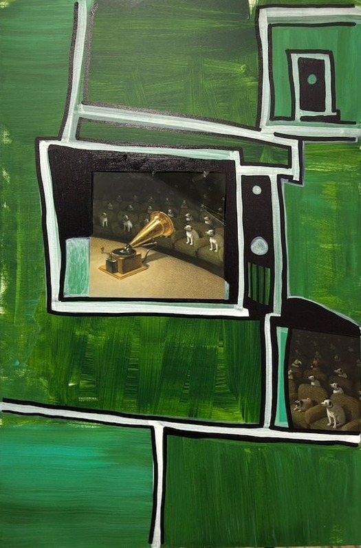 Lot 089 — Gramophone and Dogs in Green Panels - Image 2