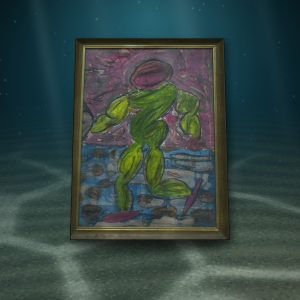 Lot 091 — Green Figure on Pink, Gold Frame