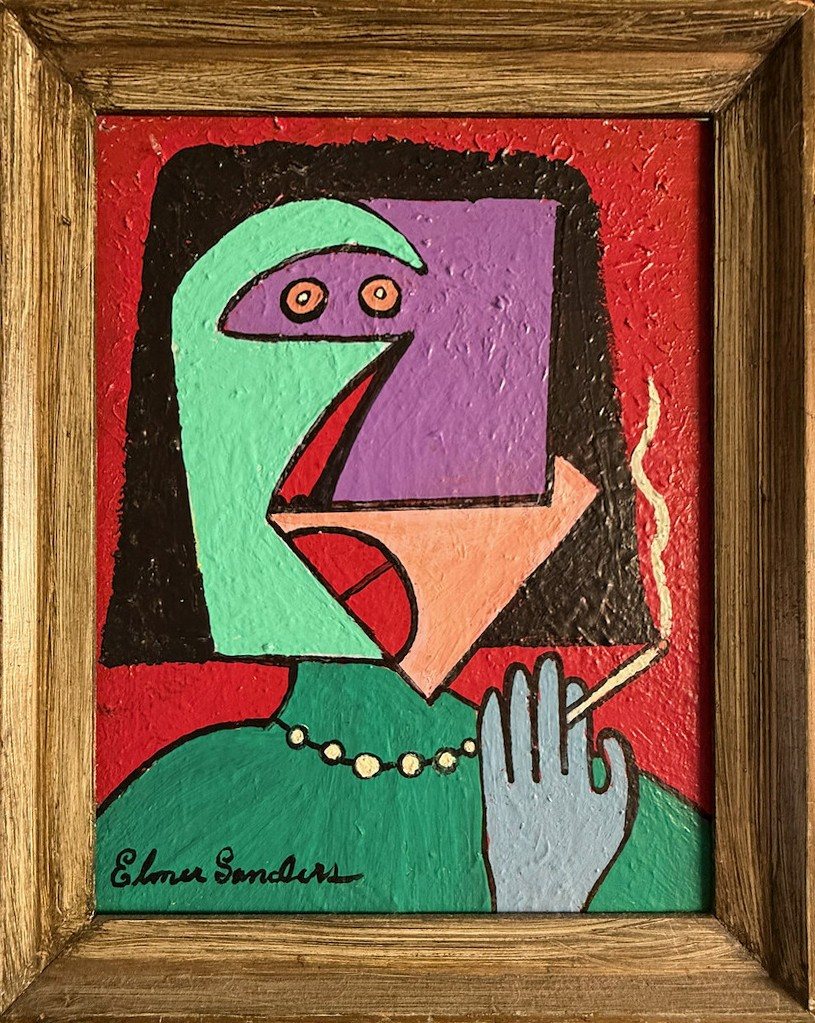 Lot 107 — Green Woman with Pearls, Rustic Frame - Image 2
