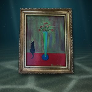 Lot 116 — Black Cat and Green Vase, Gilt Frame