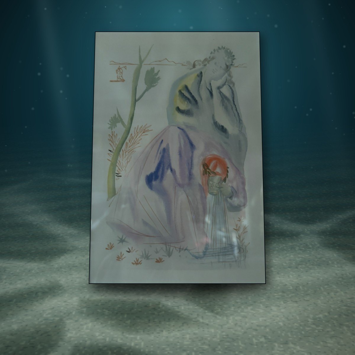 Lot 127 — Robed Figure in Watercolor, Under Glass