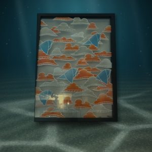 Lot 138 — Orange Clouds and Blue Leaves, Black Frame