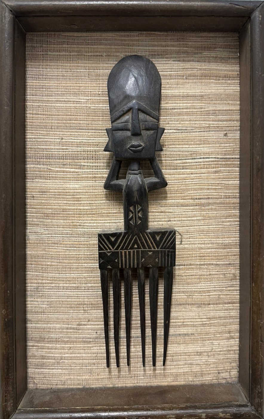 Lot 151 — Carved Comb in a Grasscloth Shadowbox - Image 2