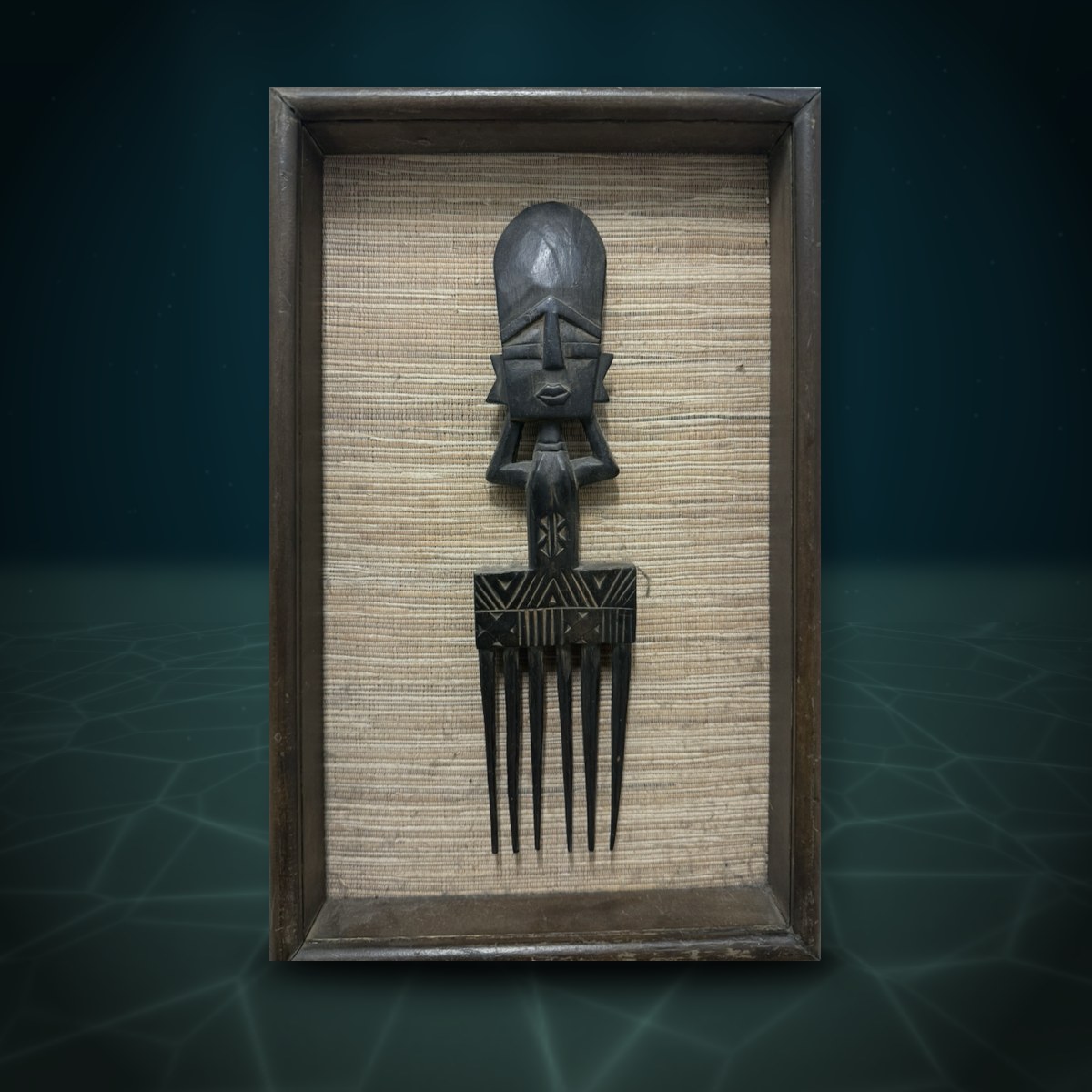 Carved Comb in a Grasscloth Shadowbox — Whaleworx lot 151