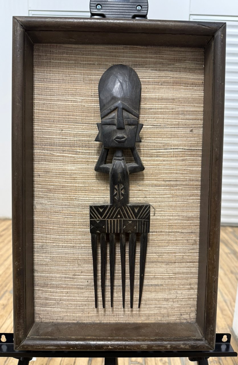Lot 151 — Carved Comb in a Grasscloth Shadowbox - Image 3