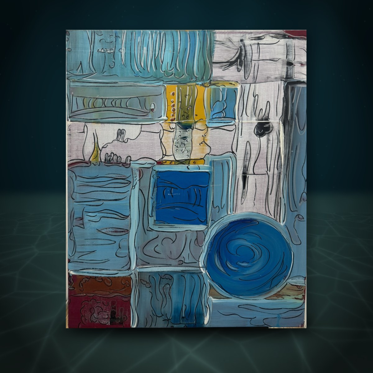 Blue Grid with a Spiral Moon — Whaleworx lot 164