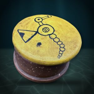 Lidded Clay Pot with a Yellow Glyph Lid