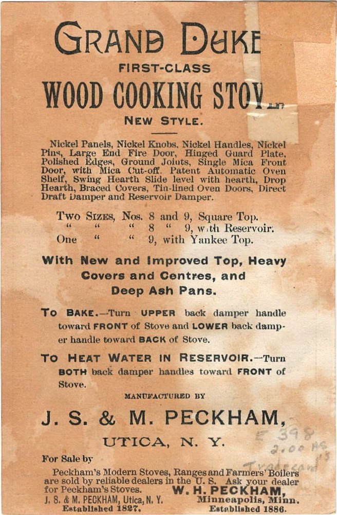 Lot 184 — Grand Duke Wood Cooking Stove Trade Card, J. S. & M. Peckham - Image 3