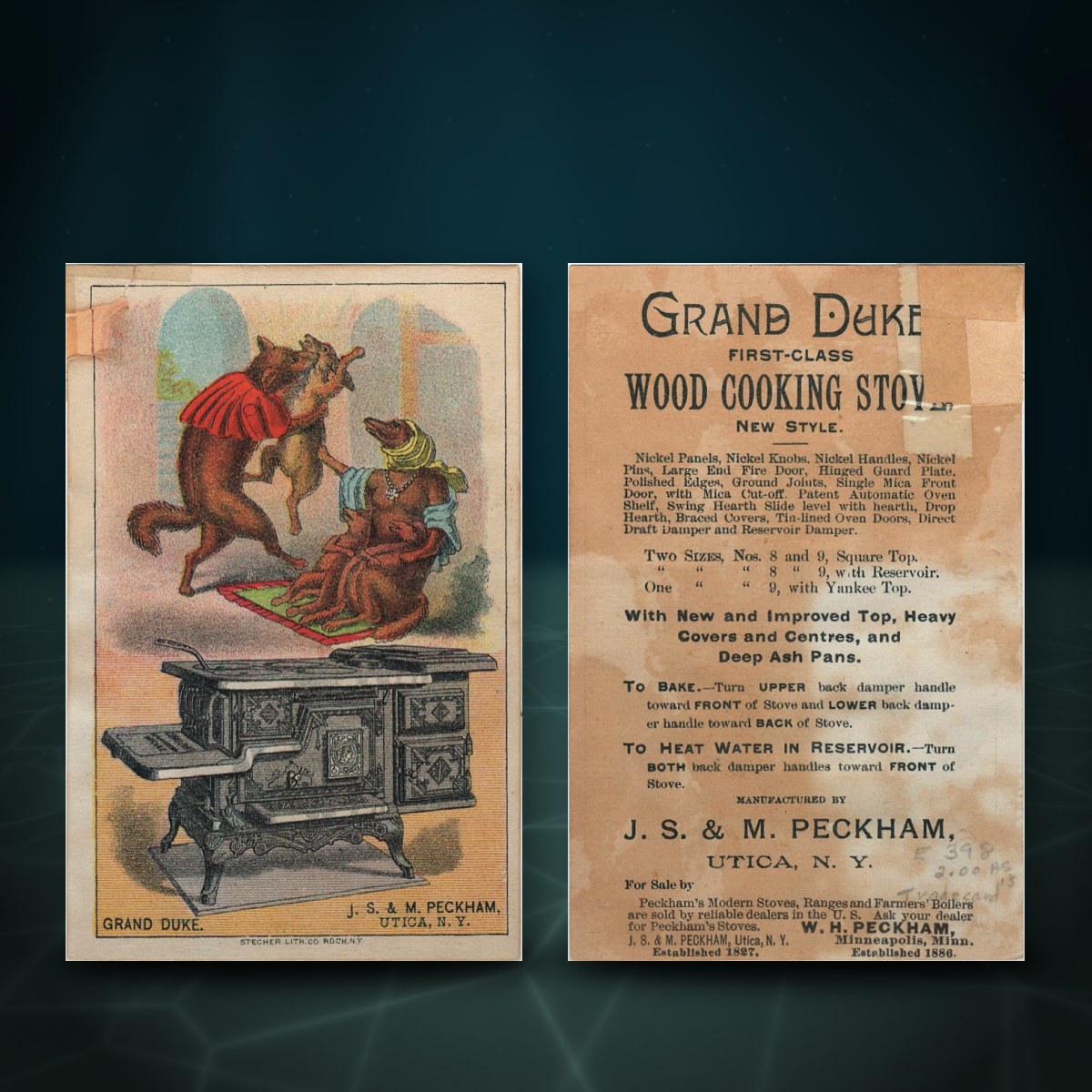 Lot 184 — Grand Duke Wood Cooking Stove Trade Card, J. S. & M. Peckham