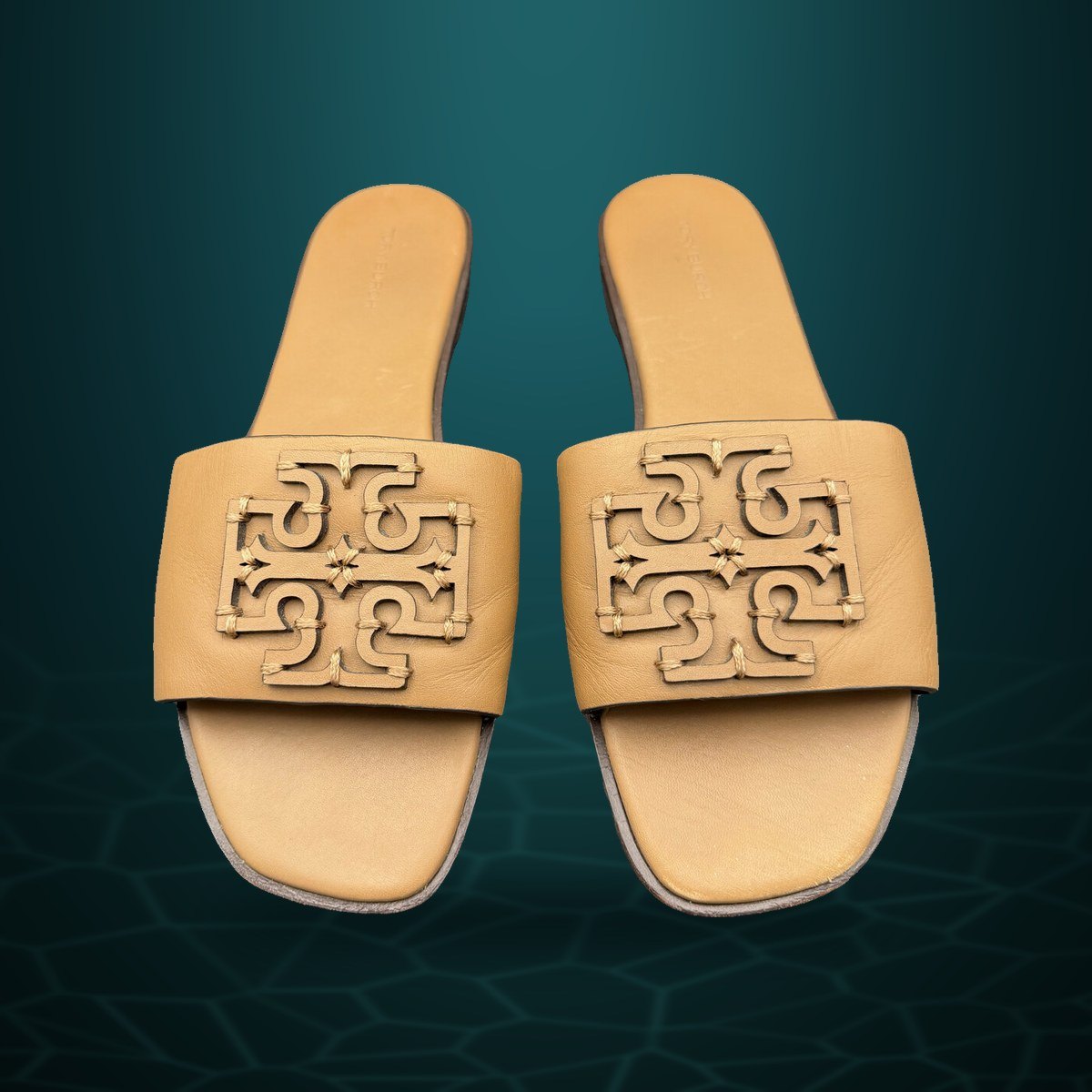 Tory Burch Logo Slide Sandals, Tan