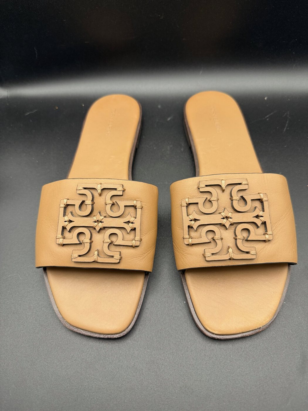 Tory Burch Logo Slide Sandals, Tan