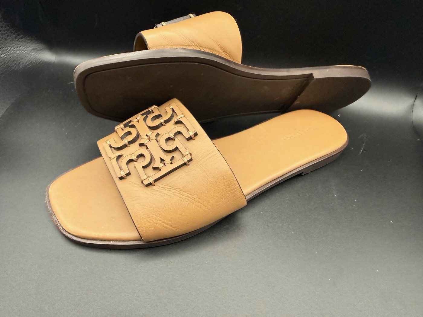 Tory Burch Logo Slide Sandals, Tan