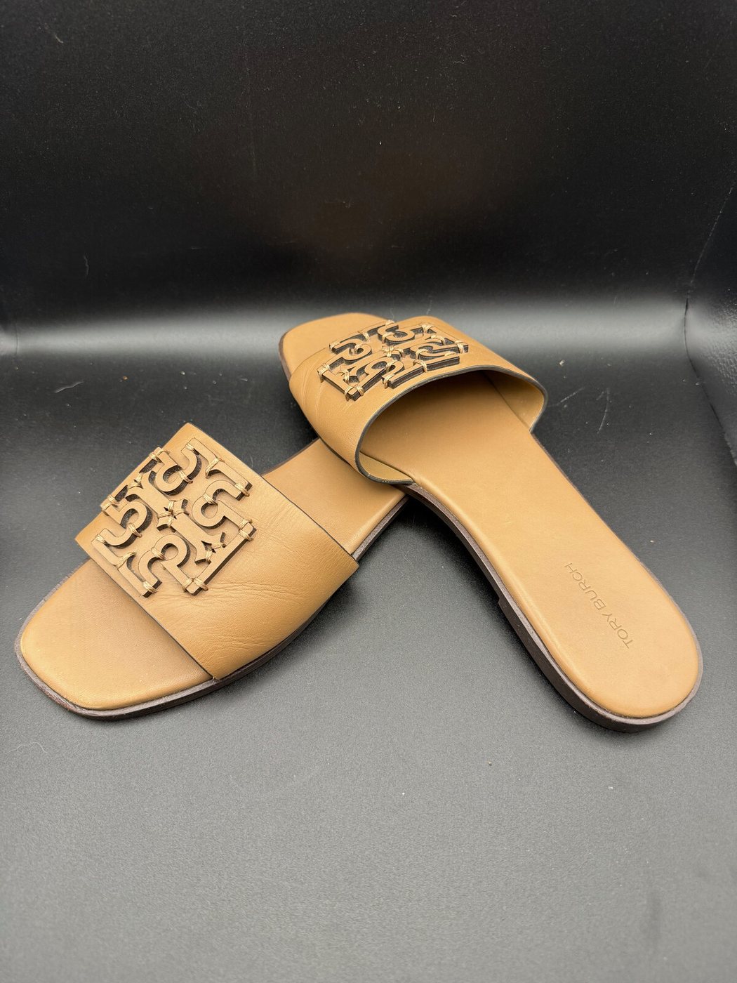 Tory Burch Logo Slide Sandals, Tan