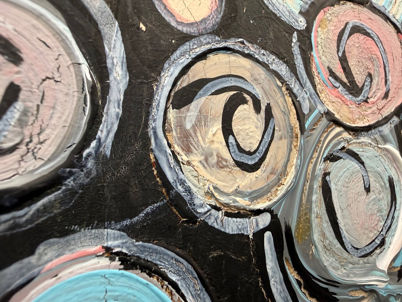 Swirls on Black, Painted Panel with a String Hanger