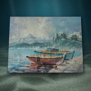 Lot 057 — Harbour Boat Beneath Mountains